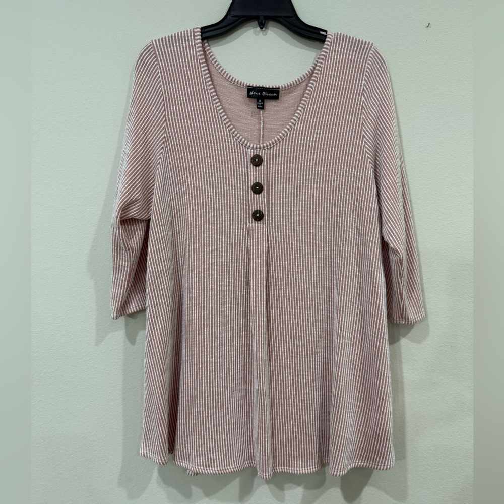 Star Vixen Blush Striped Tunic with Button Accents